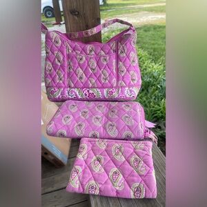 Vera Bradley Pink Quilted Bermuda Pink Crossbody 3 pc Set